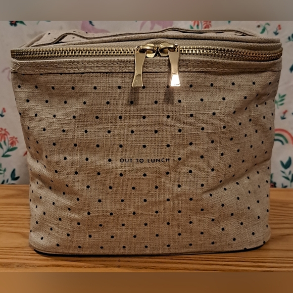 NWOT Kate Spade Tan & Black Polka Dot School Work Travel Insulated Lunch Bag - Picture 1 of 8